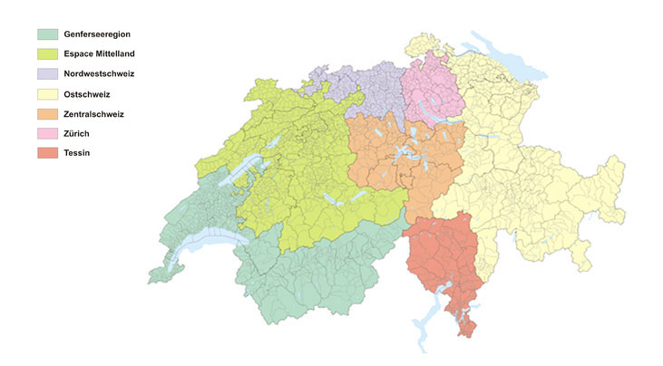Karte der Grossregionen der Schweiz